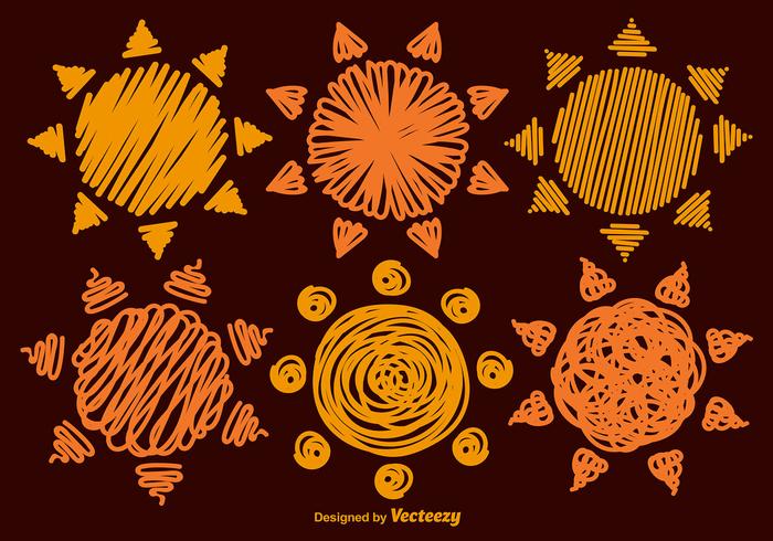 Set Of 6 Hand-drawn Vector Suns