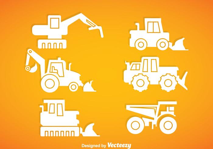 Construction Vehicle White Icons vector