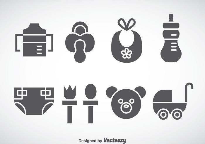 Kids And Baby Stuff Grey Icons Vector