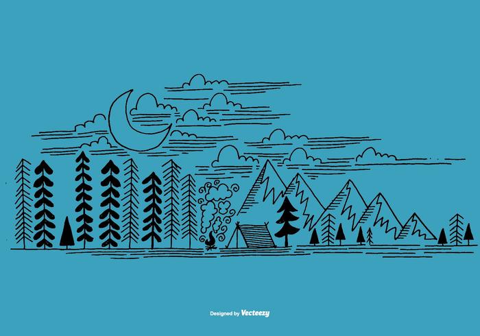 Hand Drawn Outdoor Camping Scene Vector