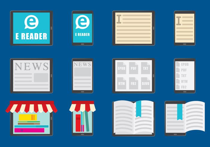 E Reader color icons vector