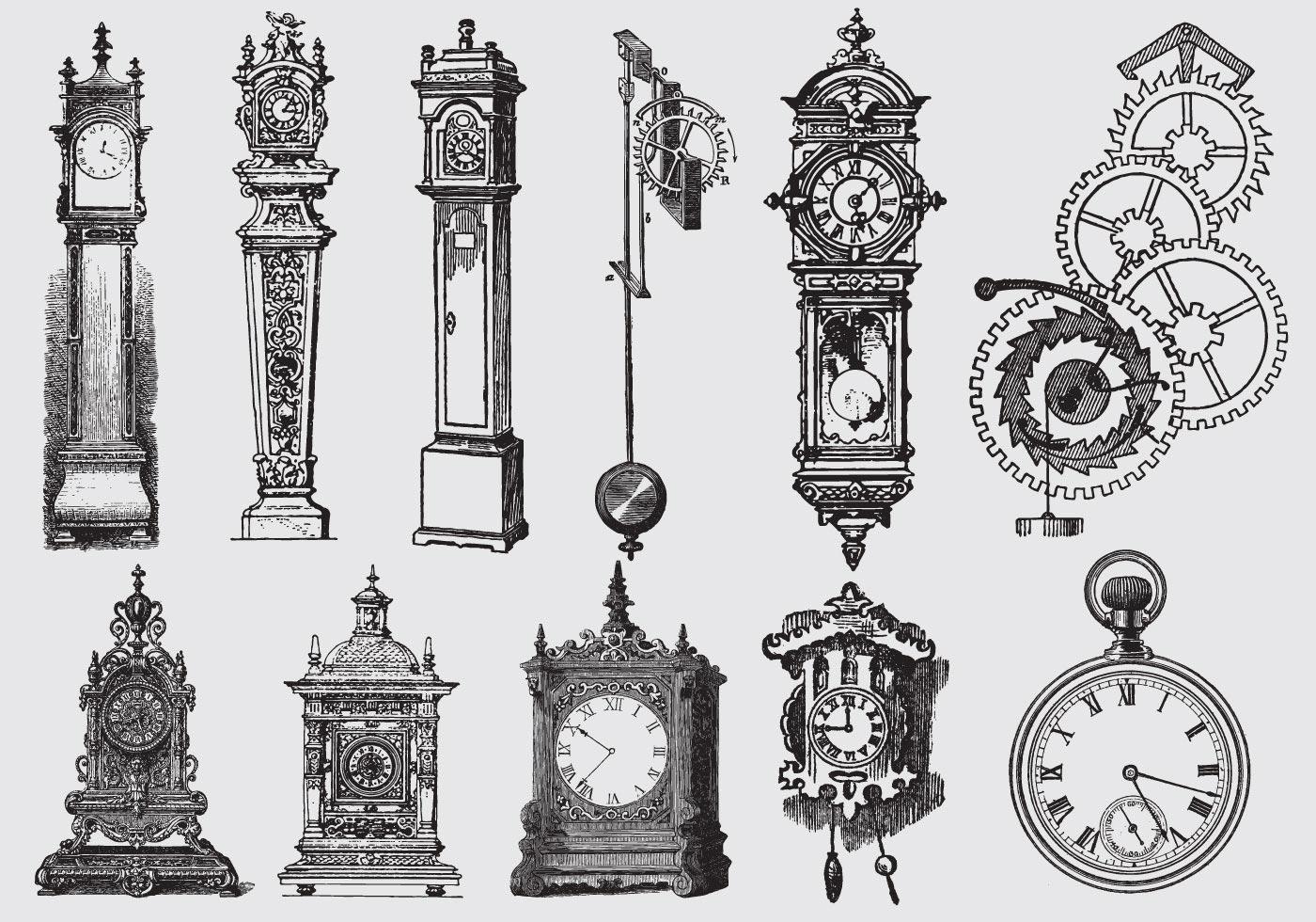 Old Style Drawing Clocks 112661 Vector Art at Vecteezy