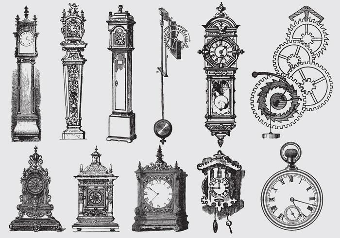 Old Style Drawing Clocks vector