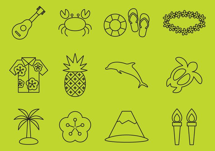 Hawaiian Line Iconos vector