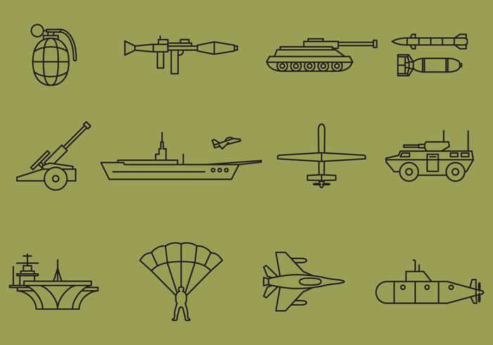 Iconos de la línea de la guerra del vector