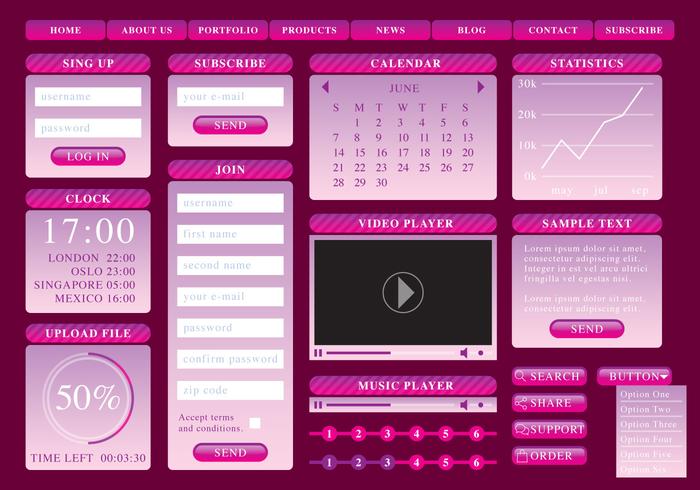 Elementos Web de gradiente de color rosa vector