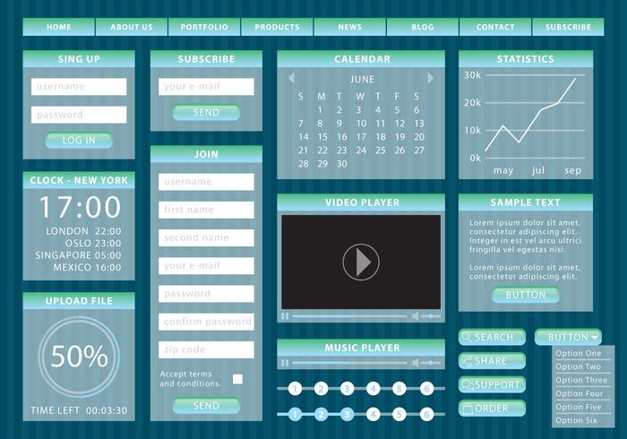 Elementos Web de gradiente azul vector