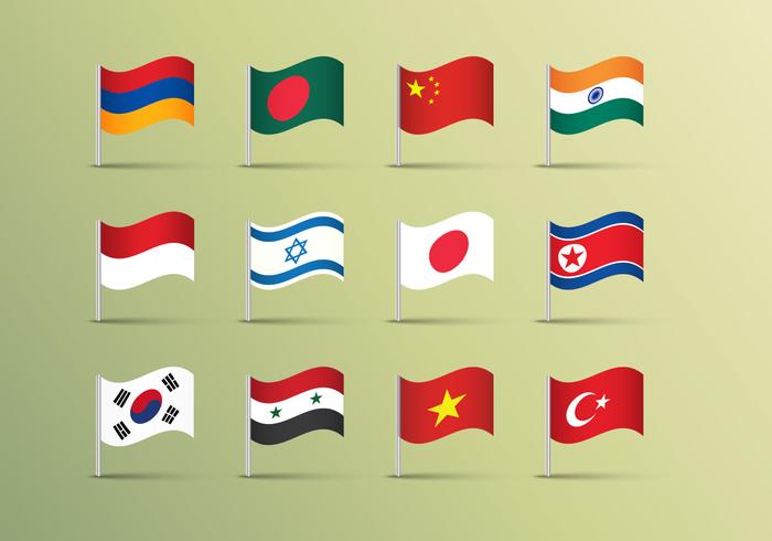 Asian Flags Illustrations Vector