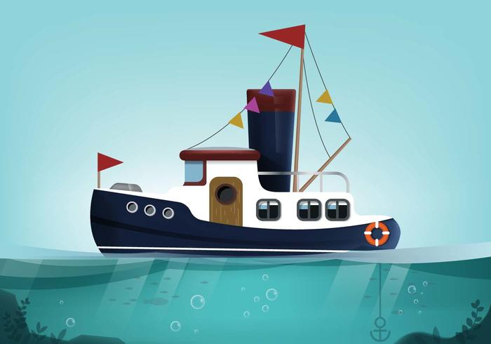 Tugboat Landscape Vector 