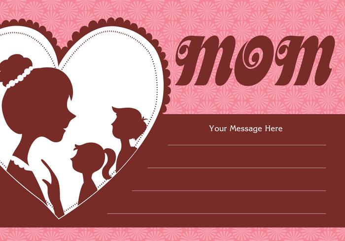 Mother and Children Silhouette Card Vector