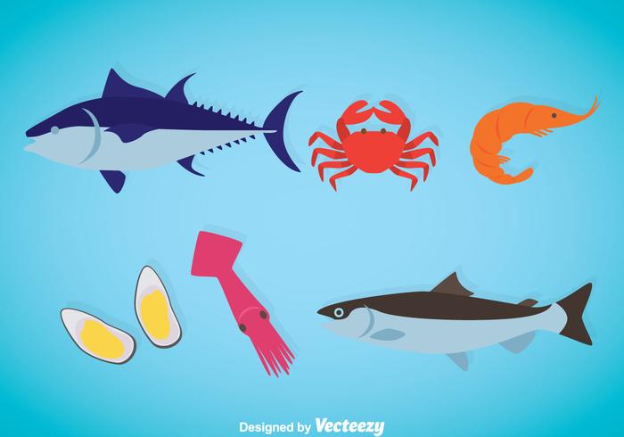 Iconos de mariscos plana Vector