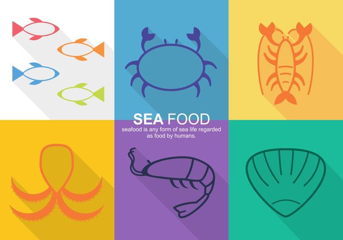 Iconos de vectores de alimentos de mar