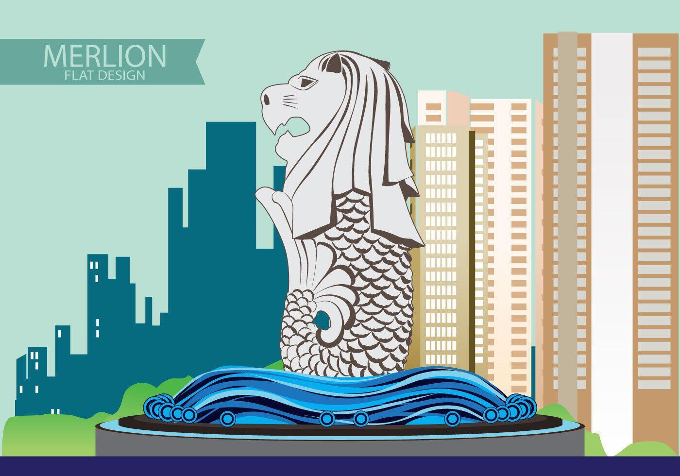 Ilustración del diseño plano de Merlion vector