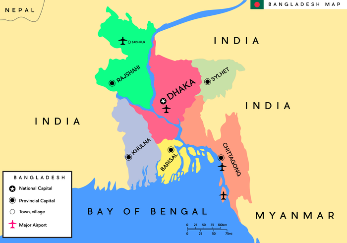 Vector libre del mapa de Bangladesh