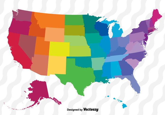 Mapa colorido del vector de los Estados Unidos