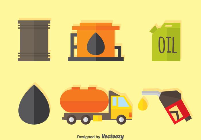 Iconos planos de aceite y gasolina vector