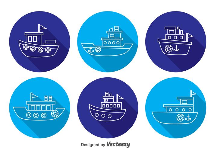 Boats Long Shadow Icons vector