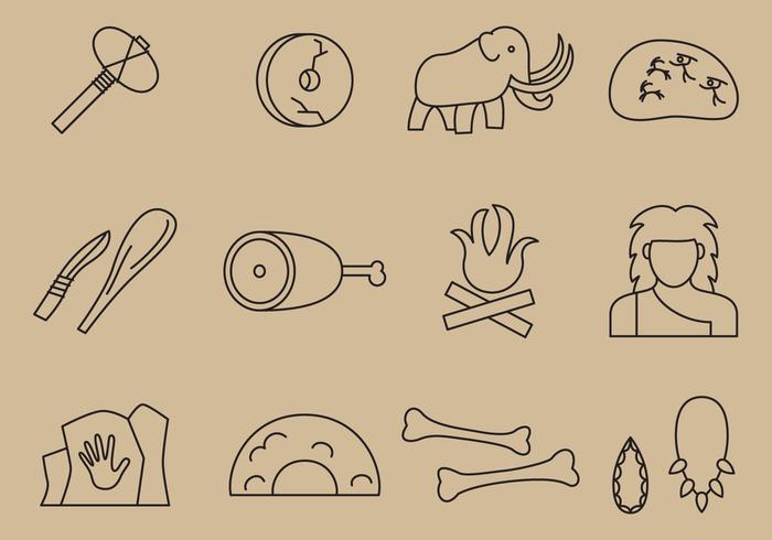 Iconos de línea prehistórica vector