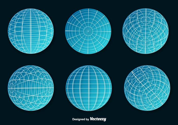 Conjunto de Blue Wire Frame Planet Spheres Vector