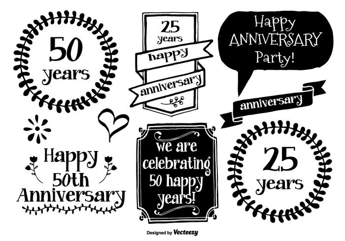 Hand Drawn Anniversary Labels vector