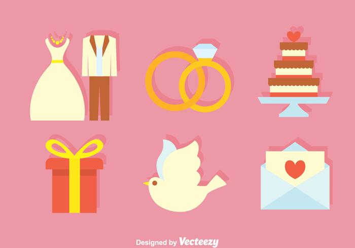 Iconos Planos De La Boda vector