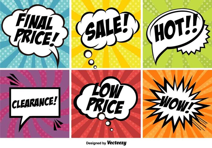 Pop Art Comic Promoción Vector Banners Set