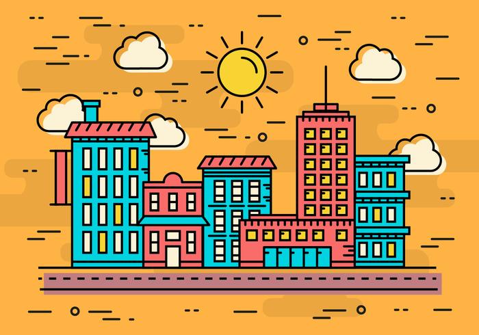 Free Linear Seaside City Vector Illustration