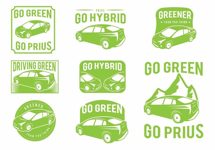 Prius green car badge set vector