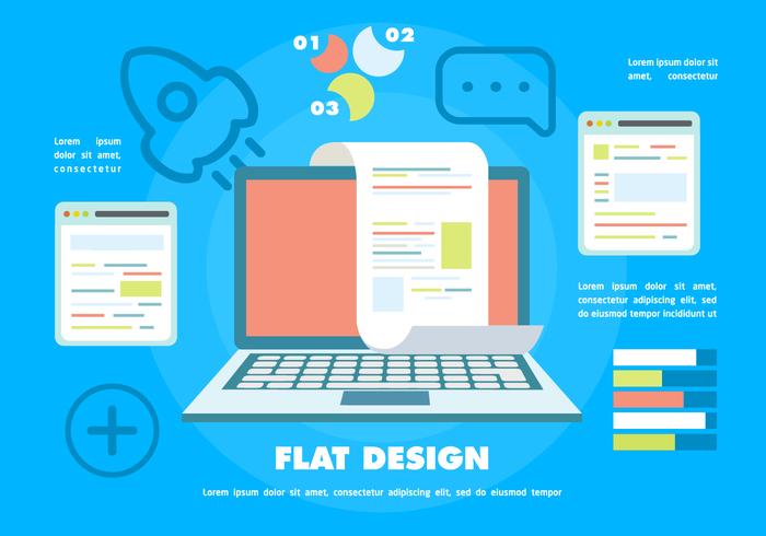Flat Digital Marketing Vector Background with Touch Screen Notebook