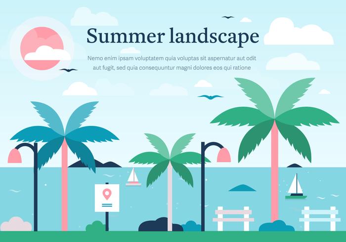 Pink Summer Vector Landscape