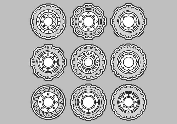 Iconos del vector del neumático del tractor