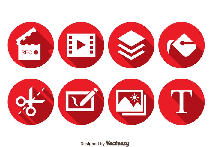 Edición de vídeo Iconos de círculo rojo vector