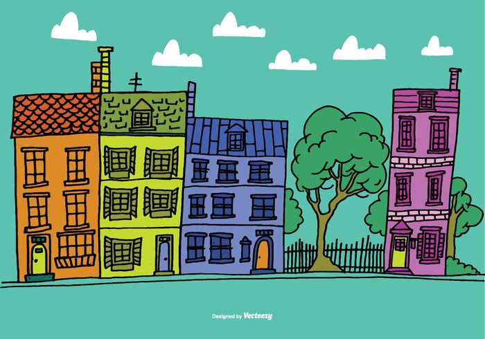 Colorful Row House Vectors Colorful Row House Vectors