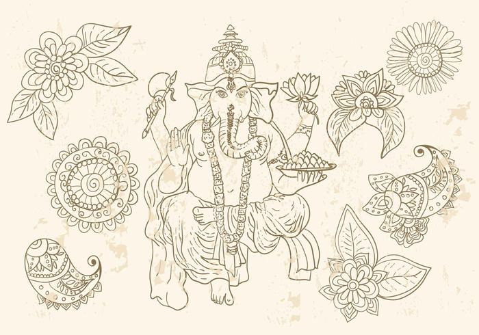Ganesha And Mehndi Symbols vector
