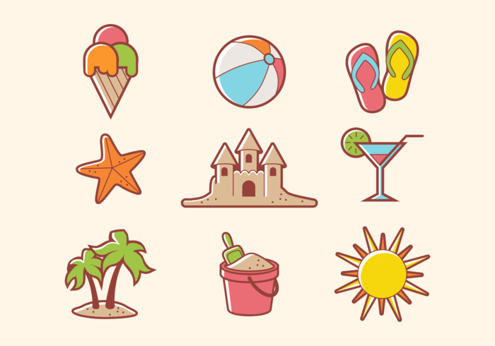 Beach Theme Icon Vectors