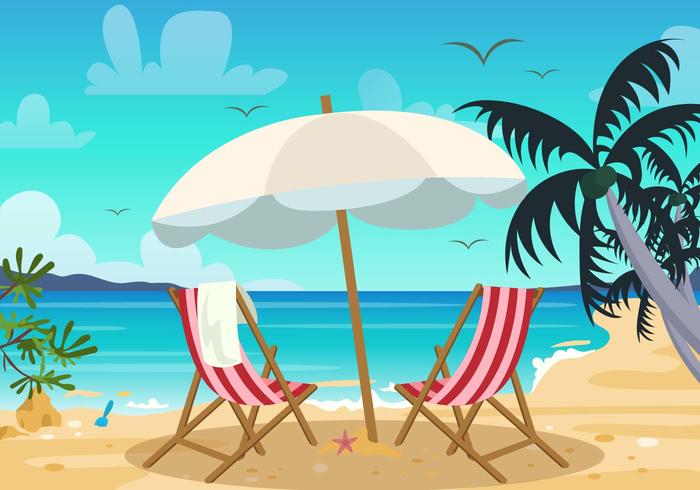 Deck Chair and Beach Landscape Vector