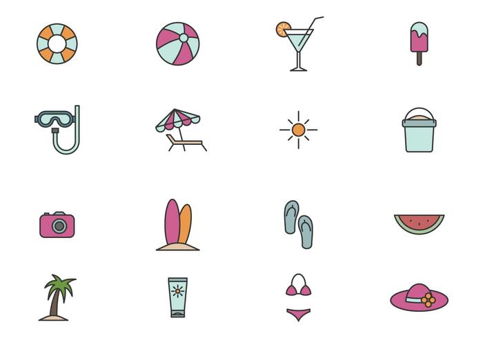 Outline Beach Icon Set vector