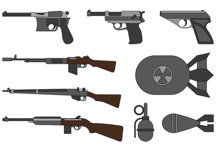 Colección de vectores de las armas de la Segunda Guerra Mundial