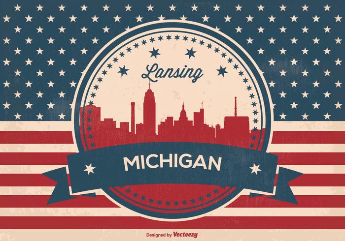 Landsing Michigan Retro Skyline Illustration Landsing Michigan Retro Skyline Illustration