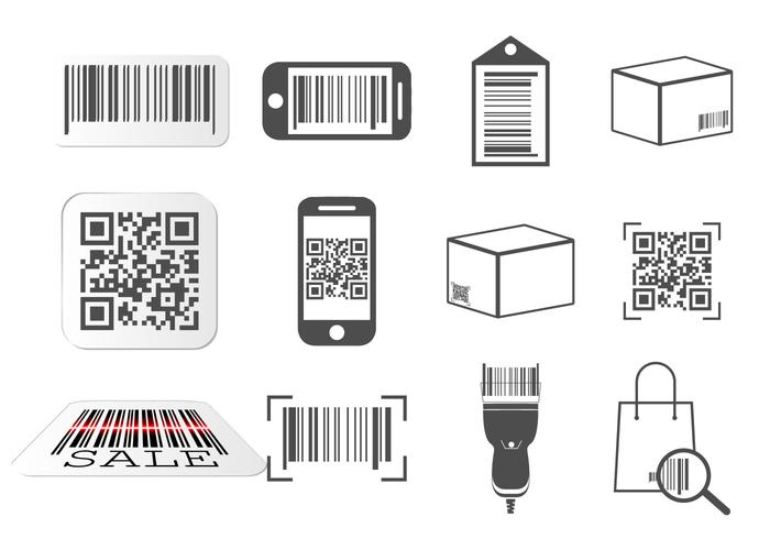 Código QR y iconos de Barcode conjunto vector