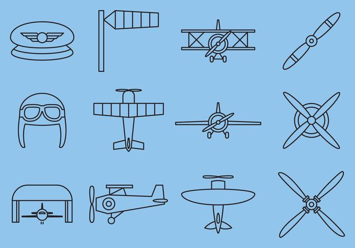 Iconos Retro De La Línea Del Avión vector