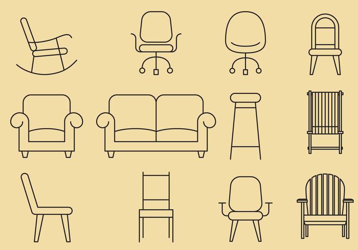 Iconos de línea de silla vector