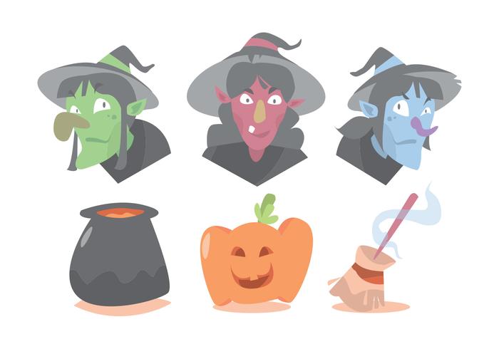 Witch and Halloween Vector Set