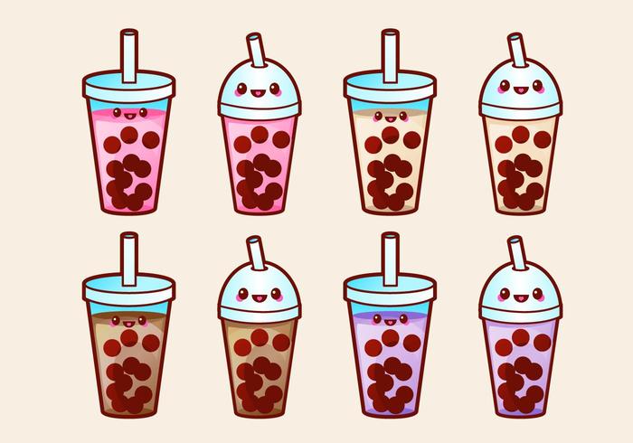 Happy Bubble Tea Vector Set