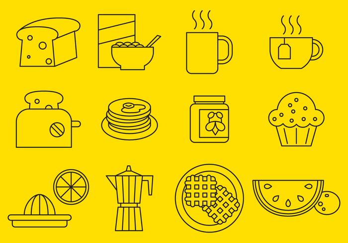 Iconos de línea de desayuno vector