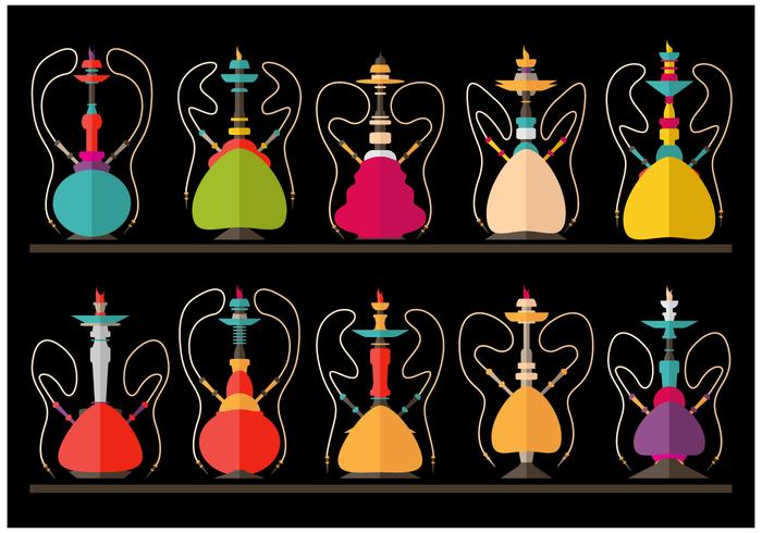 Hookah Nargile Shissha vector flat illustration set