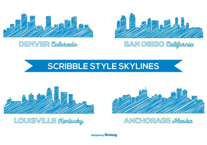 Scribble Style City Skylines vector