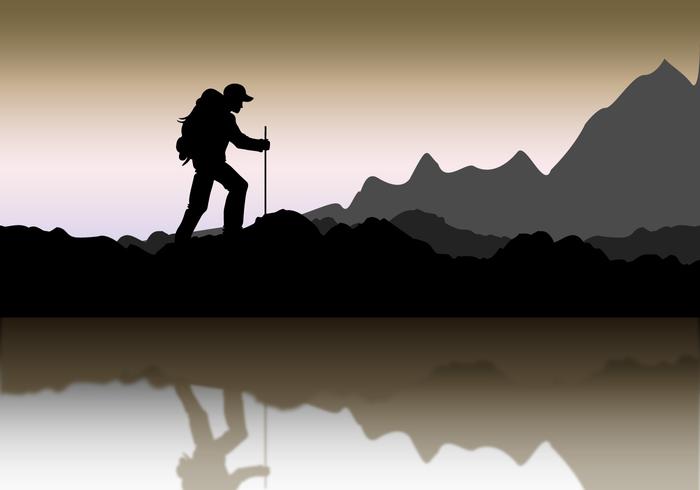 Mountaineer silueta del paisaje vector