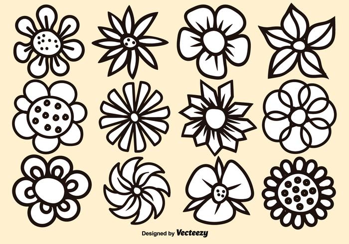 Vector Cartoon Flower Set