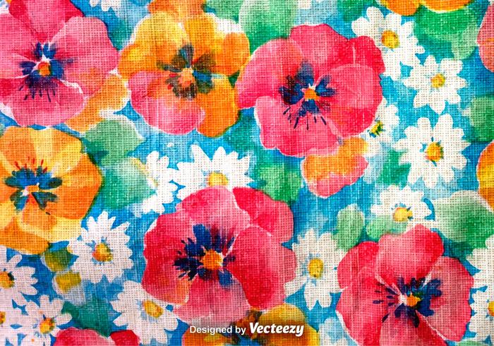 Hand Drawn Retro Colorful Flowers Background vector